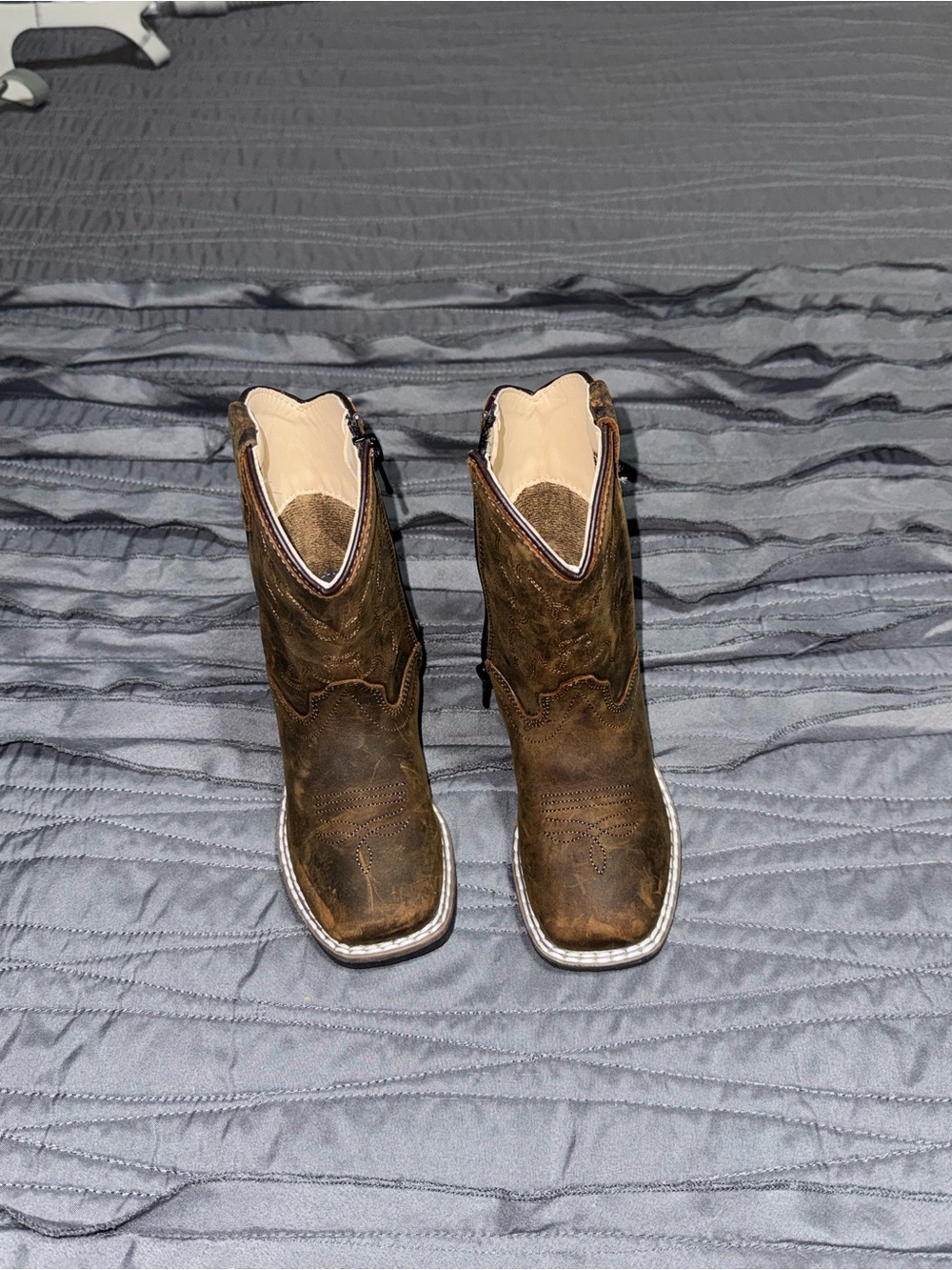 Old West Toddler Distressed Brown Square Toe Boots